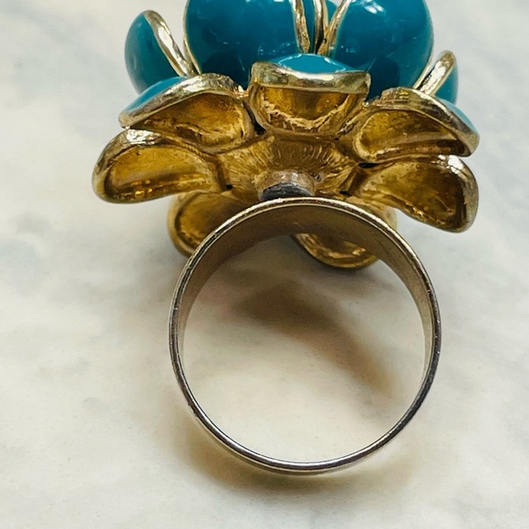 Gold and Blue Floral Ring size 6 - Picture 6 of 6